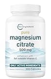 Pure Magnesium Citrate Supplements 500mg Per Serving | 300 Capsules with High Absorption Fat-Soluble Vitamin C | Supports Digestion, Muscle, & Heart Health | Only Active Ingredients | Filler Free
