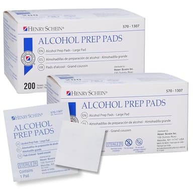 Henry Schein Large Alcohol Prep Pads (2 Boxes, 400 Total) – 70% Isopropyl Alcohol Wipes, Individually Wrapped – 2-Ply, Textured – Skin Prep Alcohol Swabs – Sterile Pads