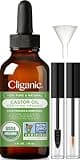 Cliganic Organic Castor Oil, 100% Pure (1oz with Eyelash Kit) - For Eyelashes, Eyebrows, Hair & Skin