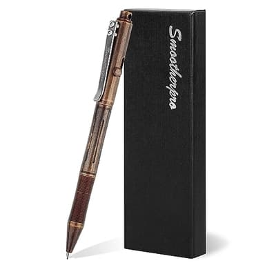 SMOOTHERPRO Bolt Action Pen, Solid Brass Ballpoint Pen Compatible with Pilot G2 Refill, Weighted Heavy Pen for Tremor Parkinson Arthritic Hand, Plated Vintage Retro Black(RG335)