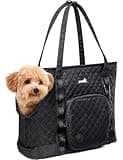 Pecute Dog Purse Carrier, Dog Carrier with Pockets for Small Dogs, Fits Dogs 5.5 lbs to 11 lbs, Lightweight Dog and Puppies Tote Bag Carrier, Outing, Travel, Vet, Black