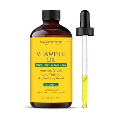 Majestic Pure Vitamin E Oil 4 Oz Vitamin E oil for Skin, Face Oil, Hair Oil and Body Oil- 100% Pure and Natural, 70,000 IU- Cold Pressed Hexane Free Non-GMO Gluten Free Formula