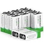 DURNERGY 9V Batteries 12 Pack, 10-Year Shelf Life, 9v Battery for Smoke Detector, 9 Volt Power Supply for Guitar Pedals, Square Batteries 9V Alkaline Batteries