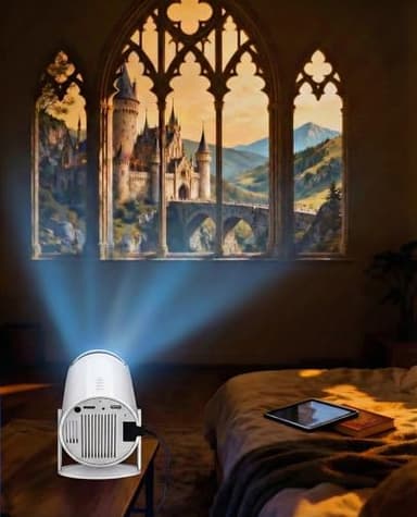 Window Projector for Reading, 4k Fantasy Window Projector Pre-Installed App for Instant Fantasy Scenes, Mini Projector with Wifi & Bluetooth 210° Rotation & Speaker , ±15° Auto Correction (White)