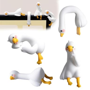 Fenteer 4 Pcs Mini Resin Goose Figurine, Funny Computer Decor, 3D Craft Sculpture, Tiny Cute Goose Statues for Office Desk, Car Dashboard, Indoor Festival Decor