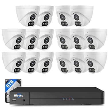 【6TB HDD】 Hiseeu 12MP NVR Security Camera System, 16 Pcs 4K/8MP Wired PoE Security Cameras, 121°Wide View, 2 Way Audio, Color Night Vision, Human Vehicle Detect, Home CCTV Surveillance Outdoor&Indoor