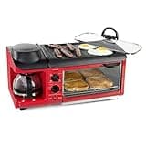 Nostalgia 3-in-1 Breakfast Station - Includes Coffee Maker, Non-Stick Griddle, and 4-Slice Toaster Oven - Versatile Breakfast Maker with Timer - Red