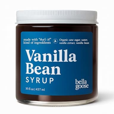 Bella Goose Vanilla Bean Coffee Syrup Jar (16oz) - Homemade Pure Cane Sugar Syrup for Lattes & Desserts - Clean Ingredient - No Artificial Flavors, Oils, Syrups for Coffee Drinks, 32 Servings