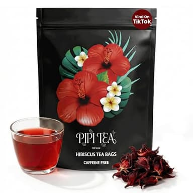Pipi Hibiscus Tea,Pipi Tea Hibiscus Tea Bags Organic,100% Natural Organic Hibiscus Tea Bags,Natural Sweet & Sour Flavor,Caffeine-Free,30 Bags (1 Bag)