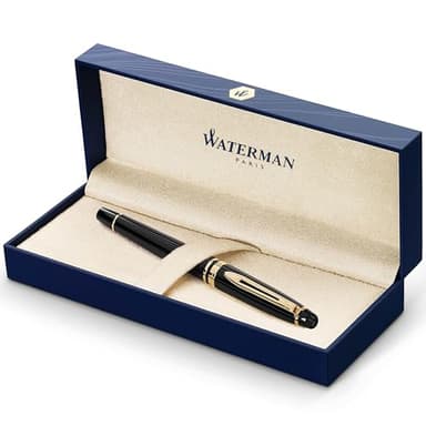 Waterman Expert Rollerball Pen, Gloss Black with 23k Gold Trim, Fine Point, Black Ink, Luxury Pen in Gift Box, Great Gift for Coworker