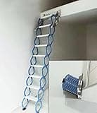 INTSUPERMAI Attic Ladder - Foldable Loft Stairs with 12 Steps, Aluminum Alloy Scissor Stair Structure, No Handrail, 10 ft Height, Blue