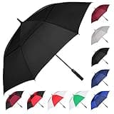 MRTLLOA 62/68/72 Inch Automatic Open Black Golf Umbrella, Extra Large Oversize Double Canopy Vented Windproof Waterproof Sports Stick Umbrellas for Rain(62 Inch)