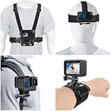 Chest Mount Harness, 4 in 1 Accessories Kit Compatible for Gopro Hero 13/12/11/10/9/8/7/6/5/4/3,Head Strap Mount,360°Rotation Wrist Strap Mount,Backpack Clip Holder,Adjustable Action Camera Mount Set