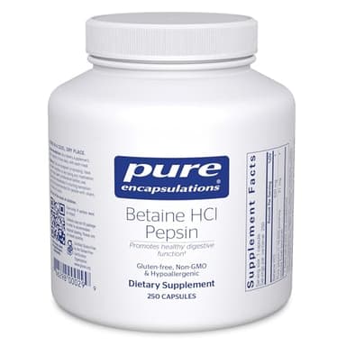 Pure Encapsulations Betaine HCl Pepsin - Digestive Enzymes Supplement for Digestion Aid & Support, Stomach Acid & Nutrient Absorption* - with Betaine HCl Pepsin - 250 Capsules