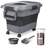 TIOVERY Dog Food Storage Container，10-20 lbs Airtight Collapsible Cat Food Storage Container with Attachable Wheels, Portable Handle, Dog Food Scoop for Dog Cat Bird Pet Dry Food Storage Bin