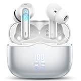 Wireless Earbuds, Bluetooth 5.3 Headphones in Ear with 4 ENC Noise Cancelling Mic, HiFi Stereo Deep Bass Wireless Earphones 40Hrs, in-Ear Earbud Bluetooth Dual LED Display IP7 Waterproof, Silver