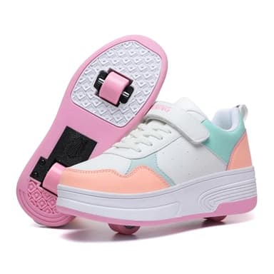 HSQ Roller Skate Shoes for Girls Kids Detachable Wheeled 2 in 1 Skating Shoes with Wheels Fashion Sneaker Ages 5-8,8-12 Size Little Kid 1