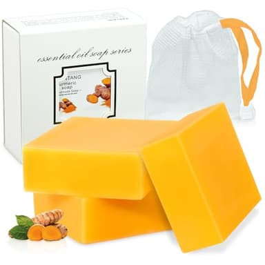 3Packs Turmeric Soap Bar, Organic Tumeric Soap for Face and Body, Lemon bar with Vitamin C, E for All Skin Type, Turmeric Face Wash for Smoothing, Moisturizing skin
