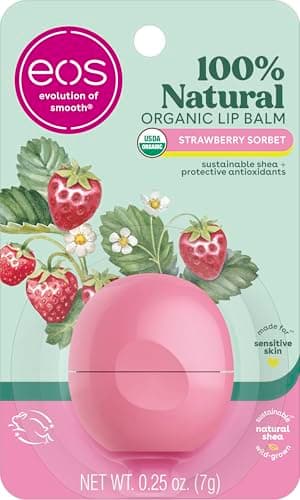 eos 100% Natural & Organic Lip Balm - Strawberry Sorbet, All-Day Moisture, Dermatologist Recommended for Sensitive Skin Care, Lip Care Products, 0.25 oz