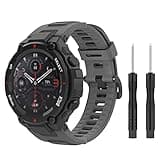 MoKo Watch Band Compatible with Amazfit T-Rex/T-Rex Pro Smartwatch, Soft Silicone Replacement Sport Strap Breathable Wristband with Screwdrivers, Dark Gray