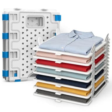 Accenter 10Pc Stackable Closet Organizer & Shirt Folder Board Bundle Tshirt Organizer for Closet Organizers and Storage Clothes Folding Board for Closet Storage Suitable for Lightweight Clothing White