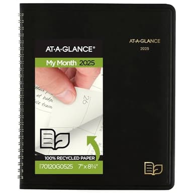 AT-A-GLANCE 2025 Planner, Monthly, 7" x 8-3/4", Medium, Recycled, Black (70120G0525)