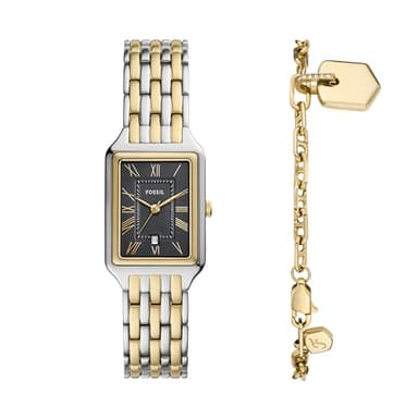 Fossil Women's Watch and Bracelet Set, Raquel Three-Hand Date Two-Tone Stainless Steel Watch for Women and Bracelet