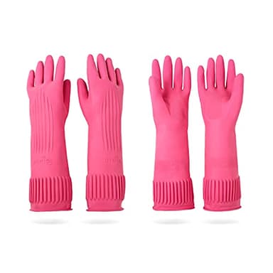 DABOGOSA Mamison 2 Pairs Reusable Waterproof Household Dishwashing Cleaning Rubber Gloves, Non-Slip Kitchen Glove (Pink, Medium (Pack of 2))