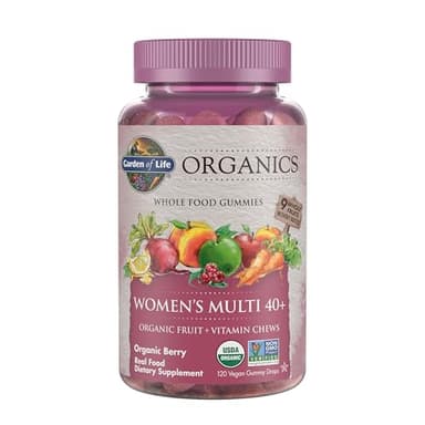 Garden of Life Organics Women 40+ Gummy Vitamins - Berry - Certified Organic, Non-GMO, Vegan, Kosher Complete Multi - Methyl B12, C & D3 - Gluten, Soy & Dairy Free, 120 Real Fruit Gummies