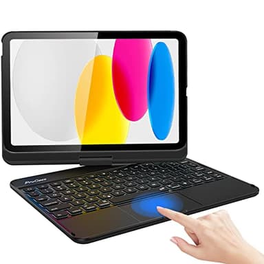 ProCase 360° Rotation iPad (A16) 11th 2025 / iPad 10th Generation Keyboard Case with Multi-Touch Trackpad; 7 Color Backlit Touchpad Keyboard Case for 11th/10th Gen 11/10.9 inch –Black