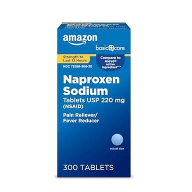 Amazon Basic Care Naproxen Sodium Tablets 220 mg, Pain Reliever/Fever Reducer (NSAID), 12-Hour Relief for Headache, Backache, Menstrual Pain, Muscle Aches, Arthritis, 300 Count