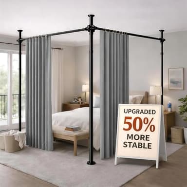 Gonnrly Room Divider Tension Rod No Drilling, Adjustable 72-200" W x 43-120" H Room Divider Curtain Rod, Black
