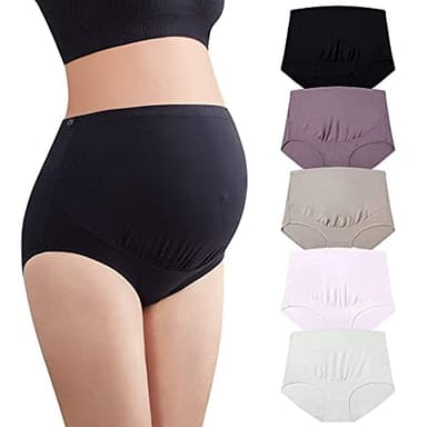 Mama Cotton Women’s Over The Bump Maternity Panties High Waist Full Coverage Pregnancy Underwear Adjustable Waistband (Multicolor B 5 Pack, Size-XXL)