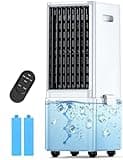 COOLECH Portable Air Conditioners w/Remote, 4 Modes & 3 Speeds, Waterless Alert System & 2.4-Gal Water Tank for 20H Cooling, 12H Timer for Auto Off, 3-IN-1 Evaporative Air Cooler for Room Dorms Office