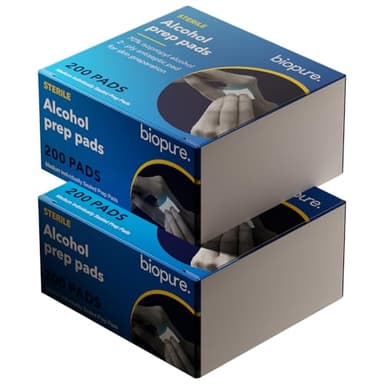 Biopure Alcohol Prep Pads – 400 Count Sterile Medium Isopropyl Alcohol Swabs Individually Wrapped | First Aid Medical Pads for General Cleansing (2 X 2)