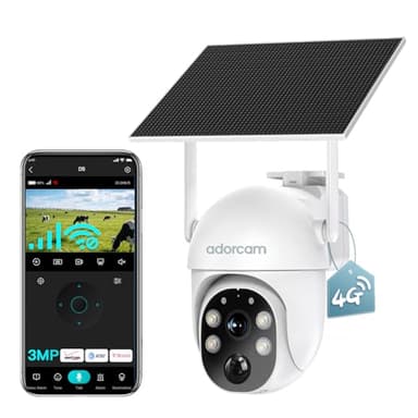 adorcam Wireless Surveillance Camera for Outdoor: US-Wide 4G Coverage No WiFi Needed Non-Stop Solar Power - 5-Min Setup All Weather Guardian for Rural Farm Ranch Barn Job Site Cabin RV