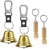 NedFoss 2Pack 2" Loud Bear Bell with Whistle Set for Hikers, 3 in 1 Hiking Gear Solid Brass Bear Bells with Silencer, Emergency Whistle and Carabiner for Survival, Hiking, Biking, Fishing, Climbing