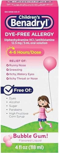 Benadryl Children's Dye-Free Allergy Liquid Bubble Gum Flavored - 4 oz, Pack of 3