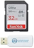 SanDisk 32GB SDHC Ultra Memory Card Works with Panasonic Lumix DC-FZ80, DC-ZS70, DMC-FZ300, DMC-LX10 Digital Camera (SDSDUN4-032G-GN6IN) Bundle with (1) Everything But Stromboli SD Card Reader
