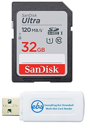 SanDisk 32GB SDHC SD Ultra Memory Card Works with Canon Powershot SX720 HS, SX730 HS, SX740 HS Camera UHS-I (SDSDUN4-032G-GN6IN) Bundle with (1) Everything But Stromboli Card Reader
