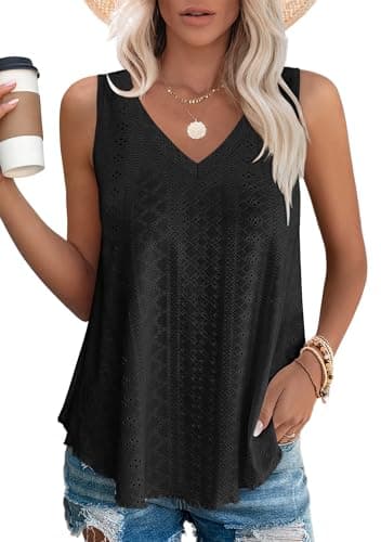 OFEEFAN Womens Tops Flowy Womens Tank Tops Summer Loose Tank Tops for Women Basic Black M