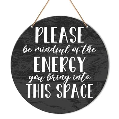 Positive Energy Door Sign, Zen Hanging Sign Decor Positive Energy Wall Decorations Witchy Sign for Door, Spiritual Room, Home, Meditation Yoga Room, Housewarming Gift for New House Home, Be Mindful Quote