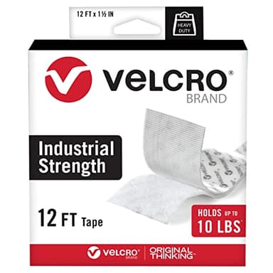 VELCRO Brand Heavy Duty Tape | 12 Foot Roll | Strong Sticky Back Adhesive Holds up to 10 lbs | Industrial Strength Fasteners for Indoor or Outdoor Use | 1-1/2in Width, White (VEL-30837-USA)