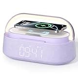 FREEFISH Bluetooth Speaker with Wireless Charger, FM Radio, Dimmer Night Light, Phone Holder, Wireless Charging Speakers for iPhone Samsung AirPods, Bedrooms Home Office Gifts