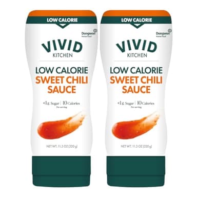 VIVID KITCHEN Low-Calorie Sweet Chili Sauce - 2 Pack - Low Sugar, 10 Cal/Serving - No Preservatives or MSG - Easy Squeeze Bottle - Healthy Asian-Inspired Sauce for Dipping, Stir-Fry, and More