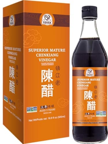 52USA Chinese Black Vinegar 16.9 fl oz (500ml), 3 Years Mature Aged Black Rice Vinegar, Chinkiang Vinegar, Zhenjiang Vinegar. Non-GMO Project Verified Vinegar