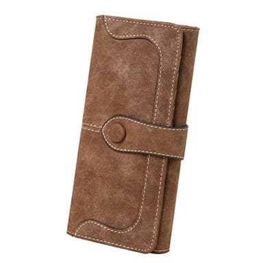 Cynure Women's Vegan Leather 17 Card Slots Card Holder Long Big Bifold Wallet,Coffee