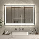ExBrite 40"x32" LED Bathroom Mirror,Frontlit & Blacklit Lighted Bathroom Mirror with Anti Fog,Dimmable,3 Color Temperature Adjustable,CRI 90+,Horizontal/Vertical Vanity Wall-Mounted Mirror