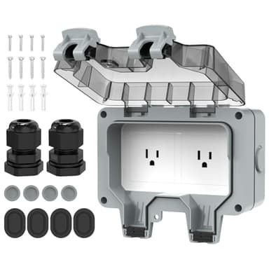 Outdoor Outlet Box, IP66 Waterproof Outdoor Outlet Box with Lockable Cover (Double Plug Socket)