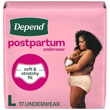 Depend Postpartum Underwear for Women, Adult Incontinence Underwear, Maximum Absorbency, Large, 17 Count